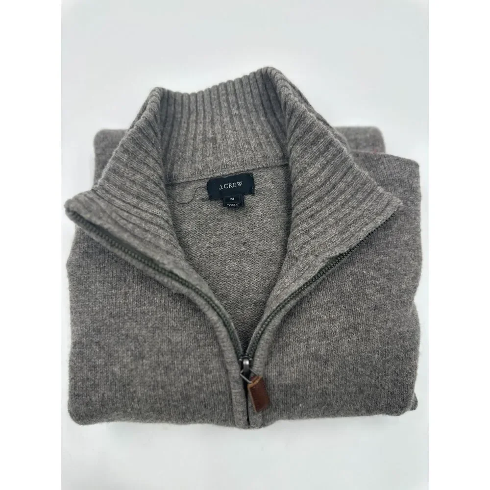 J. Crew Men Lamb Wool Sweater 3/4 Zip Cowl Neck Size M Casual Top Wool EUC